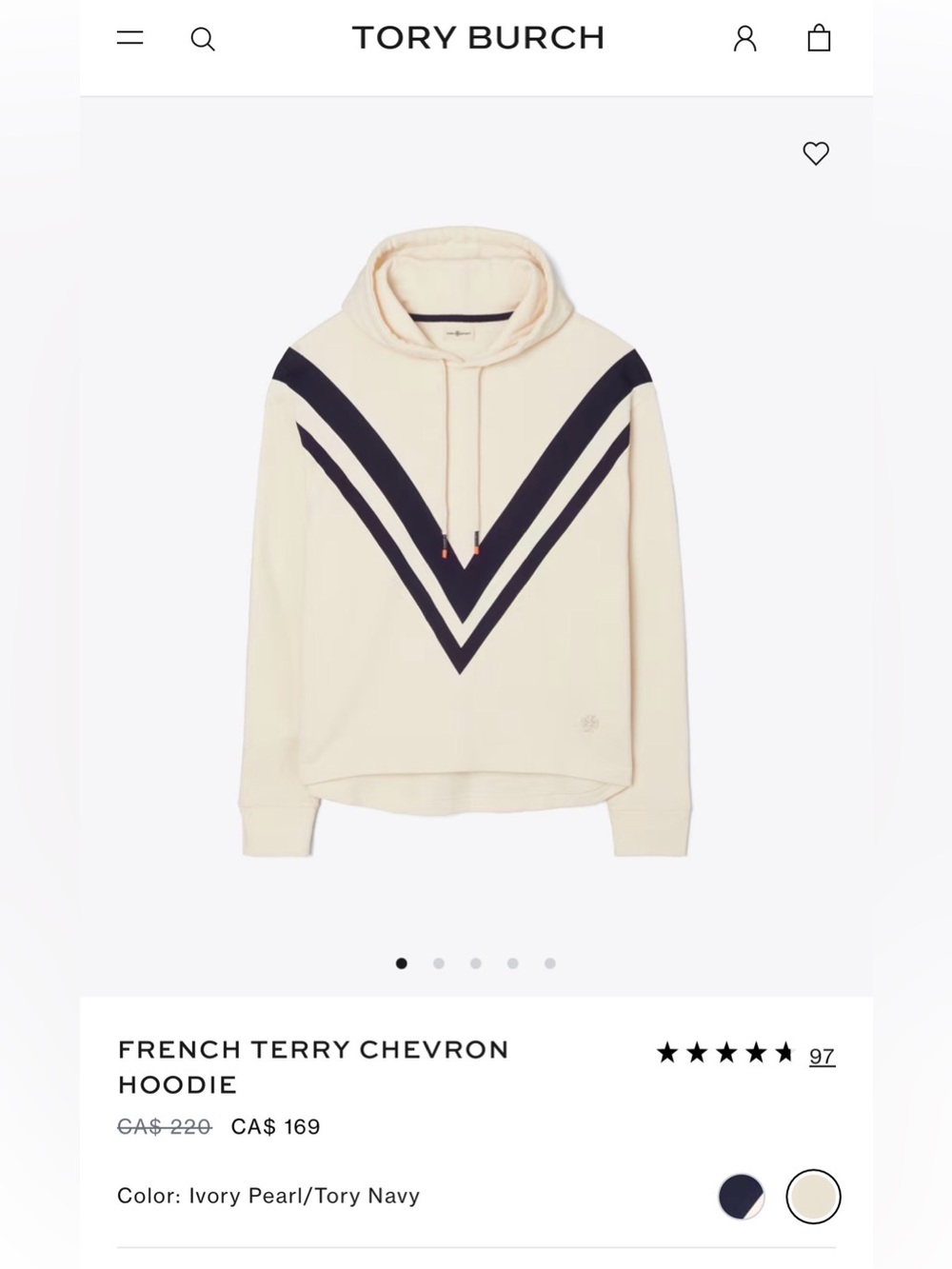Tory Burch Sport Logo Embroidered White Chevron Sweater